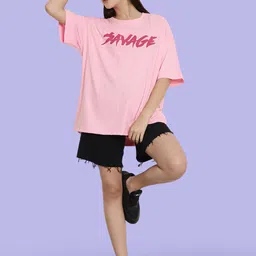Fabflee Pack 2 Typography Printed Drop-Shoulder Sleeves Oversized Cotton T-shirt image 4