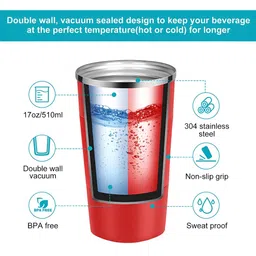 Wosta Red Stainless Steel Glossy Insulated Coffee Mugs 380ml image 2