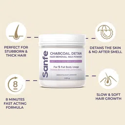 Sanfe Charcoal Detan 8 Minute Painless Hair Removal Wax Powder - 100gm image 4