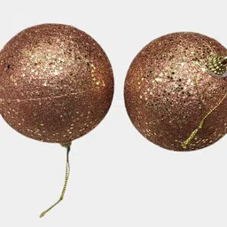 (Set of 2) (10 CM) Christmas Copper and Gold Glitter Ball Hanging Ornaments Hanging Ornaments Pack of 1-image-67
