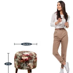 GLOBALLY INDIAN Green & Red Printed Wooden Ottoman image 2