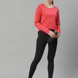 Alcis Women Pink Striped Slim Fit Round Neck T-shirt image 2