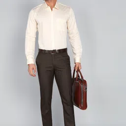 peter england Men Slim Fit Brown Polyester Trousers image 2