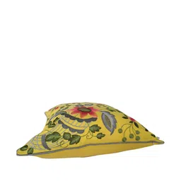 TARA- Sparkling Homes Yellow & Pink 2 Pieces Floral Embroidered Square Cushion Covers image 4