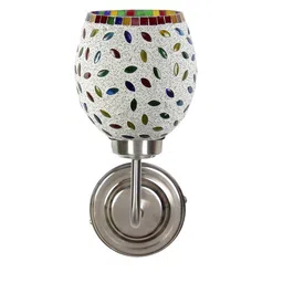 Devansh White & Blue Textured Mosaic Glass Mounted Wall Lamp Steel Base image 4