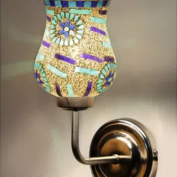 Devansh White & Blue Textured Mosaic Glass Mounted Wall Lamp Steel Base image 4