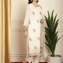 Stylee LIFESTYLE Floral Embroidered Silk Georgette Unstitched Dress Material image 4