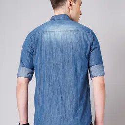 PAUL STREET Standard Slim Fit Spread Collar Faded Denim Shirt image 5