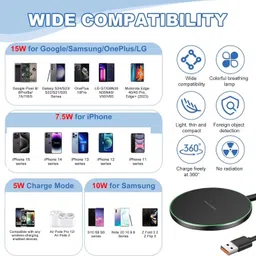 Jxrev 15W Fast Wireless Charger Compatible For iPhone 1716/15/14/13/12 Series– Black Charging Pad image 2