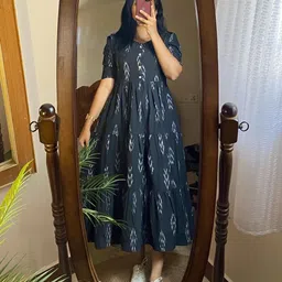 amanclothing Women Gathered Black Midi/Calf Length Dress-picture-10