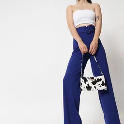 kotty bizwear Kotty Women Pack Of 2 Relaxed High-Rise Straight Fit Easy Wash Pleated Trousers image 3