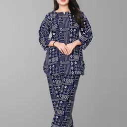 the orange shopee Women Top & Pyjama Set Blue Printed-picture-45