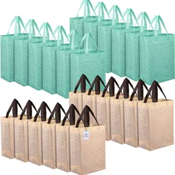 heart home Non-Woven Reusable Eye-Print Shopping Handbag|Pack of24|Multicolor Pack of 12 Grocery Bags-picture-17