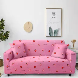 cortina Pink Abstract Polyester 73x57 Inches 2 Seater Sofa Cover image 1