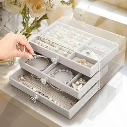 rvke 3 Layer Earring Storage Box with 10 Compartment & 7 Ear Studs for Women | Jewelry Organizer Vanity Box image 2