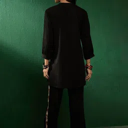 Sangria Floral Embroidered Band Collar Tunic With Trousers image 2