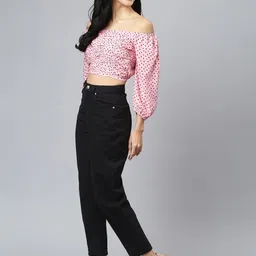 FLAMBOYANT Pink Floral Print Off-Shoulder Bardot Crop Top image 5
