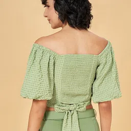 Honey by Pantaloons Striped Flared Sleeve Bardot Crop Top image 5