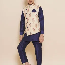 Aj DEZInES Boys Mandarin Collar Kurta With Trousers & Nehru Jacket image 2
