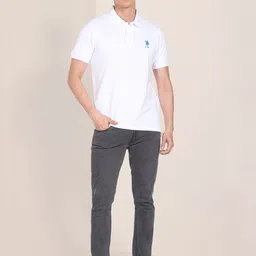 U.S. Polo Assn. Men White Solid Polo Collar Pure Cotton Slim Fit T-shirt image 5