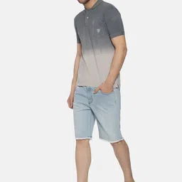 yak yak YAK Men Grey Tie and Dye Dyed Polo Collar Pure Cotton Slim Fit Pure Cotton T-shirt image 5