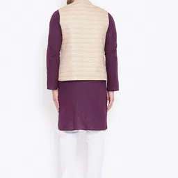 VASTRAMAY Men Purple & White Kurta with Churidar & Jacket image 4