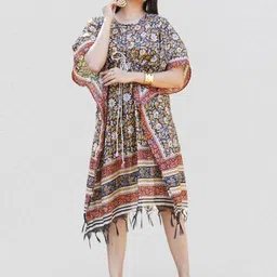 Kesarya Ethnic Motifs Print Kimono Sleeve Kaftan Midi Dress image 4