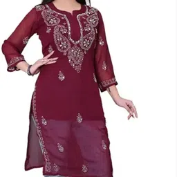 s r textile Women Georgette Kurti Set image 1