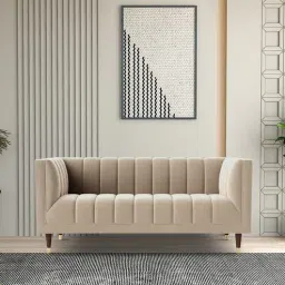 casacraft from pepperfry Lem Velvet 2 Seater Sofa in Cream Colour-picture-16