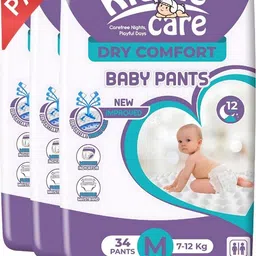 kiddle care Advanced Soft Baby Pants Diaper, Medium(M) Size, 34 Count, Pack of 3, 7-12 Kg - M image 1