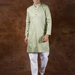 Exotic India Printed Mandarin Collar Regular Pure Cotton Straight Kurta with Pyjamas image 5