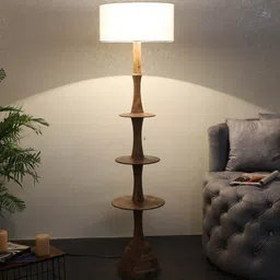 sapphire Caracas White Iron Shade Club Floor Lamp With Wood Base image 2