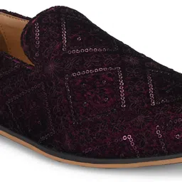 san frissco Men Bordo Casual Ethnic Velvet Embroidered Slip On Mojaris Shoes Slip On For Men image 3