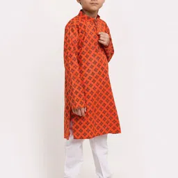 KRAFT INDIA Boys Orange Ethnic Motifs Printed Regular Pure Cotton Kurta with Pyjamas image 5