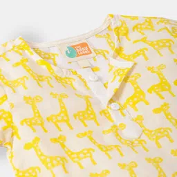 THE BABY LABEL Unisex Kids Yellow & White Hand-Block Giraffe Print Pure Cotton Kurta with Pyjamas image 4
