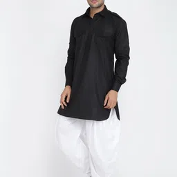 ROYAL KURTA Men Black Pleated Pure Cotton Kurti with Patiala image 3