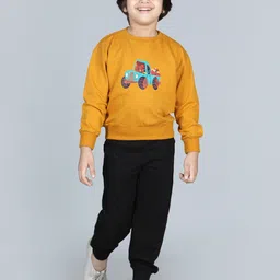 AWW HUNNIE Boys Mustard & Black Printed T-shirt with Trousers image 3