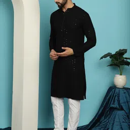 SOJANYA Embroidered Sequinned Pure Cotton Kurta With Churidar image 4