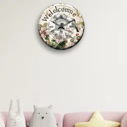 olive tree Well Come 12 Inches Classic Wooden Clock image 1