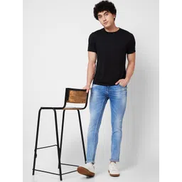 SPYKAR Men Skinny Fit Low-Rise Mildly Distressed Heavy Fade Stretchable Jeans image 4