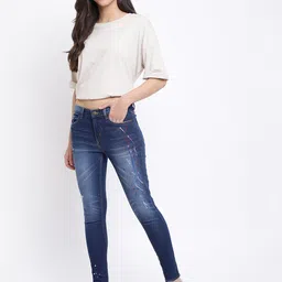 TALES & STORIES Women Skinny Fit Mildly Distressed Light Fade Stretchable Denim Jeans-picture-15