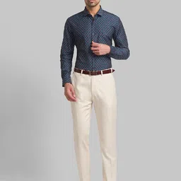 Raymond Men Blue Self-Design Cotton Shirts image 2