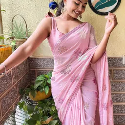 Mitera Floral Embellished Sequinned Poly Georgette Saree image 3