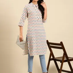 showoff SHOWOFFOff White & Green Ethnic Motifs Printed Indie Prints Cotton Kurta image 2