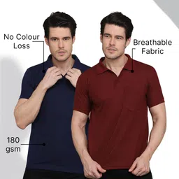 inkkr Pack of 2 Men Solid Polo Neck Cotton Blend Multicolor T-Shirt image 5