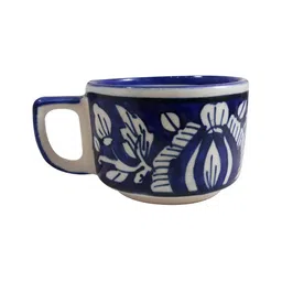 INDIA MEETS INDIA Blue & White 2 Pieces Ceramic Glossy Cups Set 100 ml Each image 4