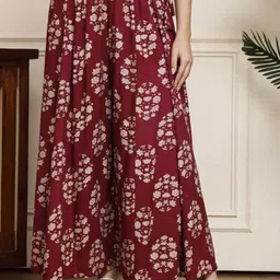 rainy rose Women Regular Fit Maroon Viscose Rayon Trousers-picture-11