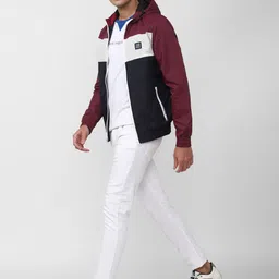 Van Heusen ACADEMY Men Maroon White Colourblocked Sporty Jacket image 5