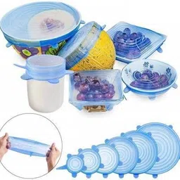 lucifer Silicon Stretchable lids for all shape container and Fruits-Vegetable(Set of 6) 2.6 inch, 3.8 inch, 4.5 inch, 5.7 inch, 8.3 inch Lid Set, Pack of 6 image 3