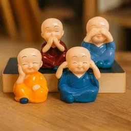 tarnes Set of 4 Cute Monk Figurines Decorative Showpiece - 5 cm image 4